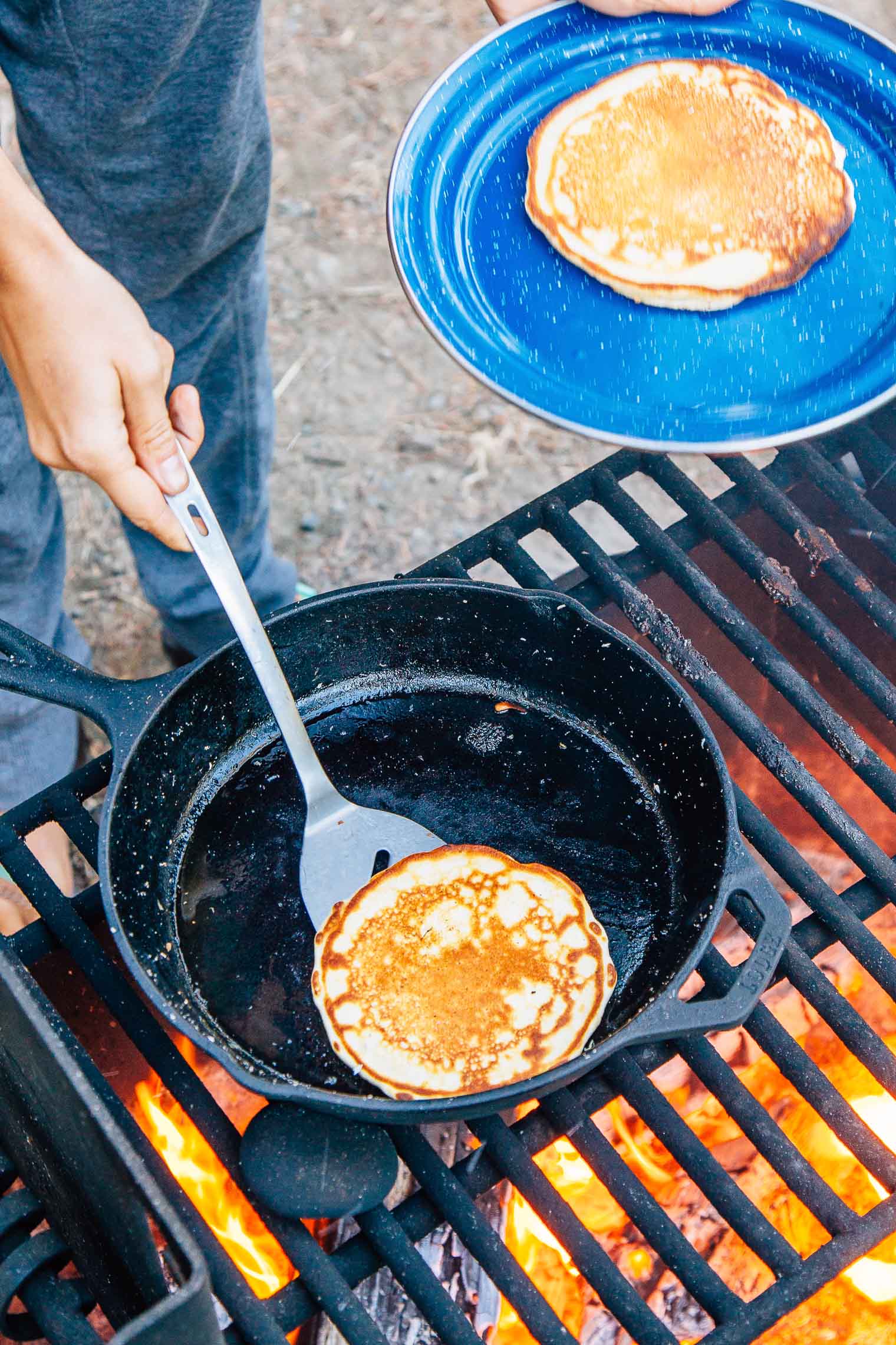 Pancakes with Campfire Grilled Peaches and Pecans Fresh Off The Grid